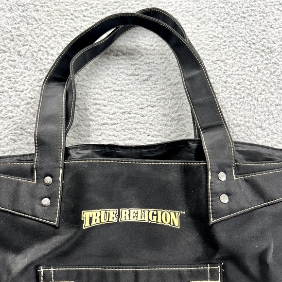 True Religion Black Canvas Tote Logo Bag Lightweight - Picture 3 of 10